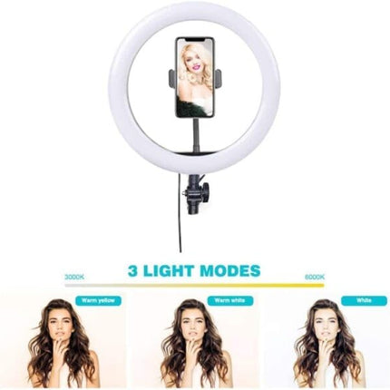 LED Ring Light, 10 Inch, White, Dimmable, 3 Level Brightness, for Vlogging