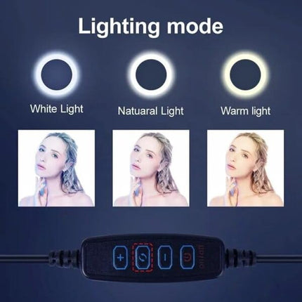 LED Ring Light, 10 Inch, White, Dimmable, 3 Level Brightness, for Vlogging