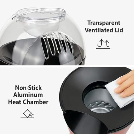Electric Popcorn Maker Hot Air Popper Machine, Oil-Free, for Home Use