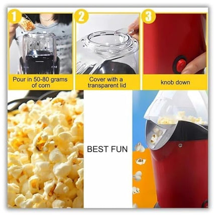 Electric Popcorn Maker Hot Air Popper Machine, Oil-Free, for Home Use