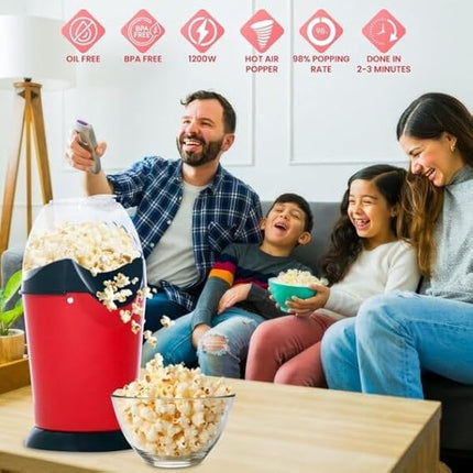 Electric Popcorn Maker Hot Air Popper Machine, Oil-Free, for Home Use