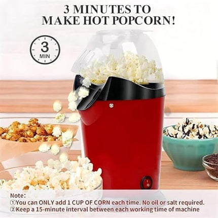 Electric Popcorn Maker Hot Air Popper Machine, Oil-Free, for Home Use