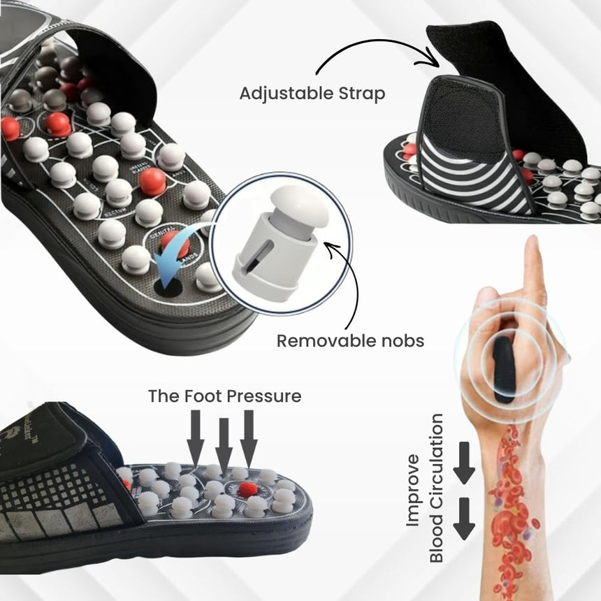 Magnetic Slippers for Men and Women, Foot Massager for Blood Circulation, Black, Rubber, Size 6