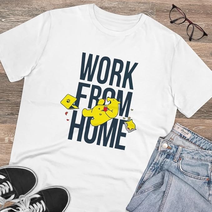 Men's PC Cotton Printed T-Shirt, White, 180GSM, Work from Home Design, Casual Wear
