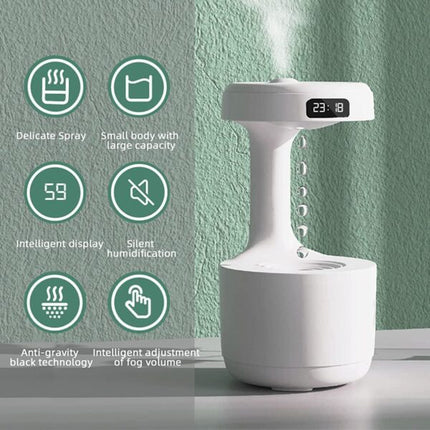 Anti-Gravity Water Droplet Humidifier, 800ml, Cool Mist, with Night Light, Auto-Shut Off, 2 Modes, Quiet Essential Oil Diffuser, for Home and Office, White