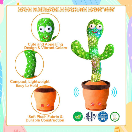 Rechargeable Talking Cactus Toy, Dancing, Singing, Recording, Repeats What You Say, Funny Educational Toy for Kids
