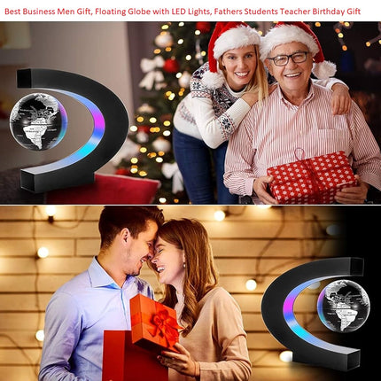 Magnetic Levitation Floating World Map Globe with C Shape Base, Best Business Men Gift, Floating Globe with LED Lights, Fathers Students Teacher Birthday Gift