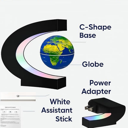 Magnetic Levitation Floating World Map Globe with C Shape Base, Best Business Men Gift, Floating Globe with LED Lights, Fathers Students Teacher Birthday Gift