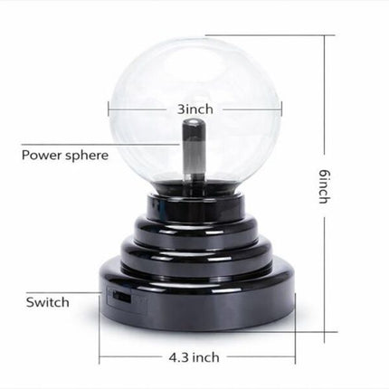 Plasma Ball Touch Sensitive Lamp with Black Base, 3 Inch Glass Sphere, 6 Inch Height