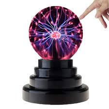 Plasma Ball Touch Sensitive Lamp with Black Base, 3 Inch Glass Sphere, 6 Inch Height